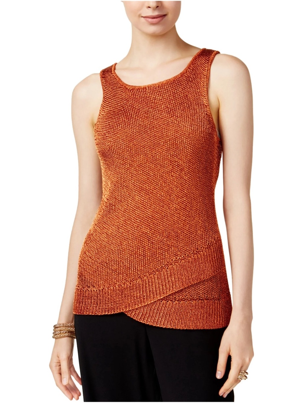 Bar III Women's Metallic Knit Faux-Wrap Sweater Tank Top